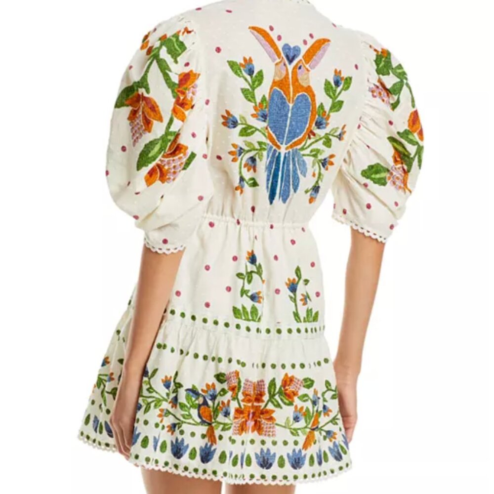 FARM Rio White Floral Mini Dress with Multicolor Embroidery - Picture 4 of 16